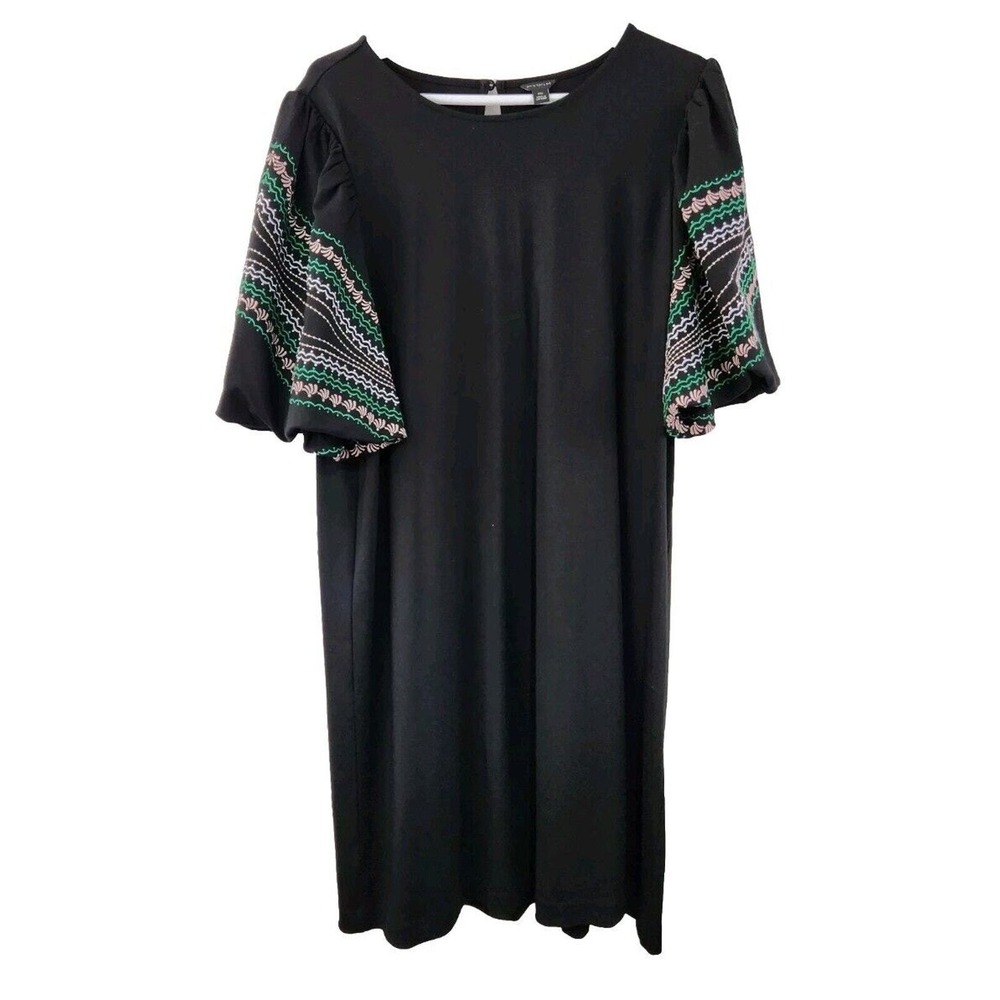 Ann Taylor Black Sheath Dress XXL Womens‎ Embroidered Puff Sleeve Dress